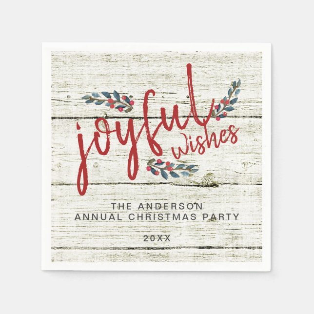Joyful Wish Rustic Red Hand Weihnachten Serviette (Vorderseite)
