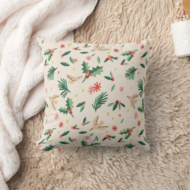 Joyful Woodland Bird Christmas Throw Kissen (Decke)