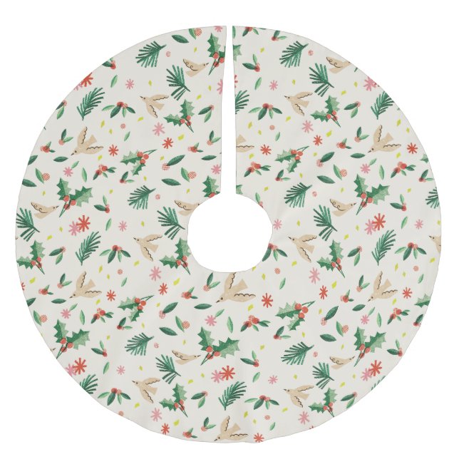 Joyful Woodland Bird Weihnachtsbaumrock Polyester Weihnachtsbaumdecke (Vorderseite)