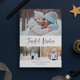 Joyful wünscht Modern Brush Script Foto Weihnachte Feiertagskarte