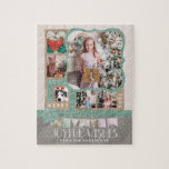 Joyful wünscht Weihnachten 6 Custom Foto Collage<br><div class="desc">Modern & Chic Joyful wünscht Weihnachten 6 Custom Foto Collage Puzzle. Mit lustigen modernen Schriftart,  Imitats Rose Goldfolie & Aquamarinen Glitzer Rahmen & Rahmen,  ein Schneeflocken Hintergrund,  mit Grau & Rose Gold Gitterbasis! Tauchen Sie ein in Ihre Fotos und senden Sie ein personalisiertes Weihnachtsgrüßen an Familie und Freunde!</div>