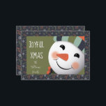 Joyful Xmas Happy Snowman Blätter Rand grün Feiertagskarte<br><div class="desc">Ein fröhlicher Schneemann auf grünem Hintergrund und eine Blattlinie auf marineblau für Ihre fröhlichen Weihnachtswünsche.
Wenn Sie eine andere Farbe oder ein passendes Element benötigen,  kontaktieren Sie mich bitte.</div>