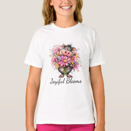 Joyiful Blooms Kids Pig Floral T-Shirt