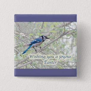 Joyous Easter Blue Jay Songbird Button