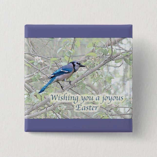 Joyous Easter Blue Jay Songbird Button (Vorderseite)