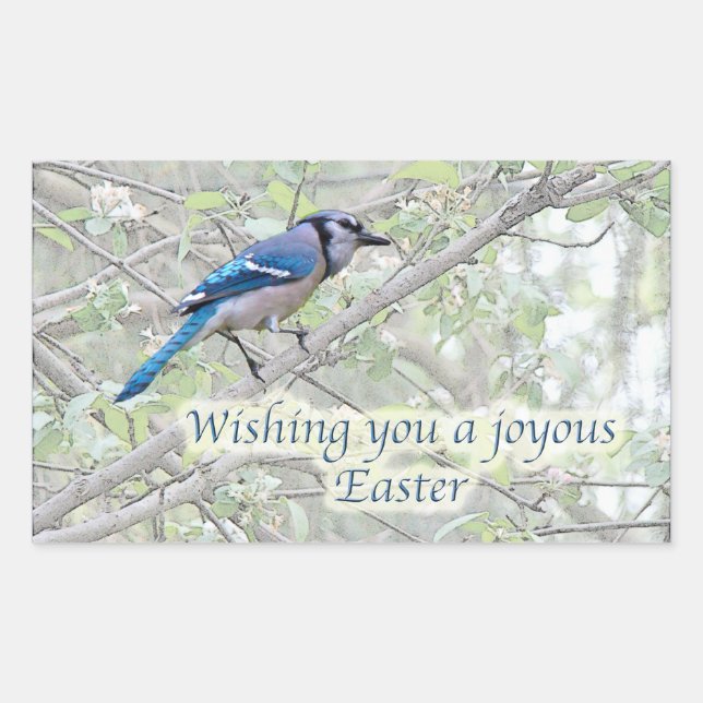 Joyous Easter Blue Jay Songbird Rechteckiger Aufkleber (Vorderseite)