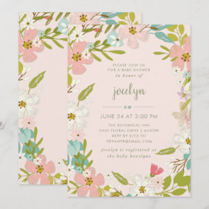 Joyous Floral   Einladung zur Pink Baby Dusche