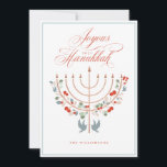 Joyous Hanukkah Festive Menorah Candle Foto Feiertagskarte<br><div class="desc">Freuen Sie sich auf eine schöne, individuell gestaltbare Fotokarte. Senden Sie Ihre Hanukkah-Wünsche an Ihre Familie und Freunde. Unser Design zeigt unsere wunderschöne handgezeichnet Menorah-Kerze in Imitaten Rose Gold mit schönen festlichen Blumen und Blätter dekoriert. Tauben sind auch in dieses wunderschöne Hanukkah-inspirierte Design integriert. "Joyous Hanukkah" ist in einem schönen...</div>