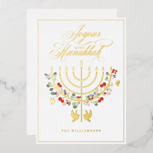 Joyous Hanukkah Festive Menorah Candle Foto Folien Feiertagskarte