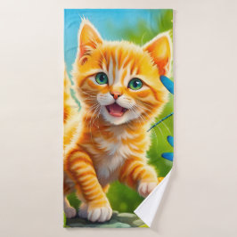 Joyous Kitten Badehandtuch