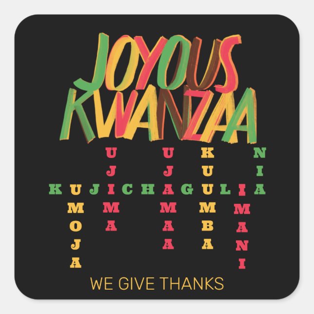 Joyous KWANZAA Principles Crossword Quadratischer Aufkleber (Vorderseite)