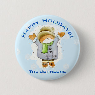 Joyous Winter Cat Button