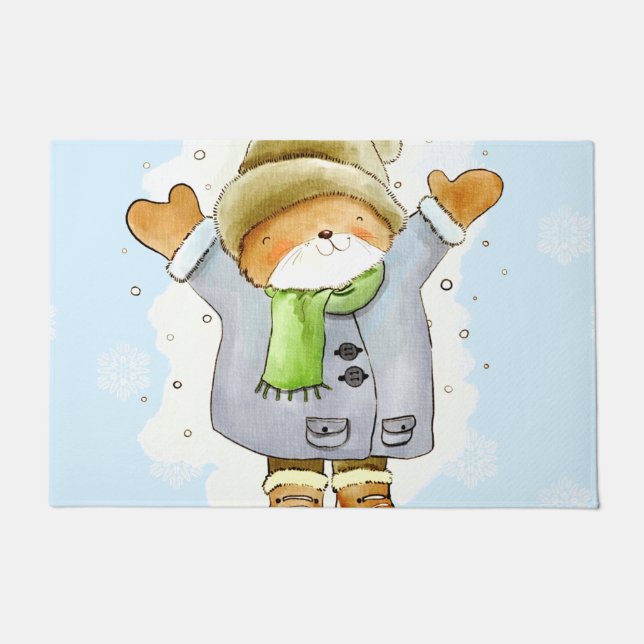Joyous Winter Cat Fußmatte (Vorderseite)