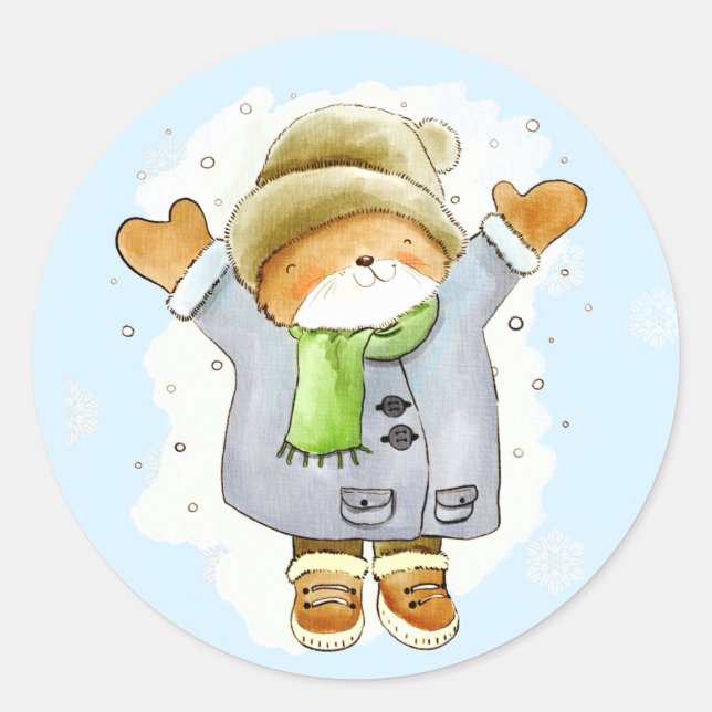 Joyous Winter Cat Runder Aufkleber (Vorderseite)