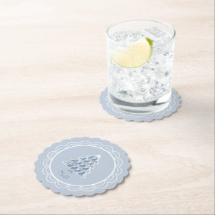 Joyoux Weihnachten Blue Scalloped Paper Untersetze Untersetzer