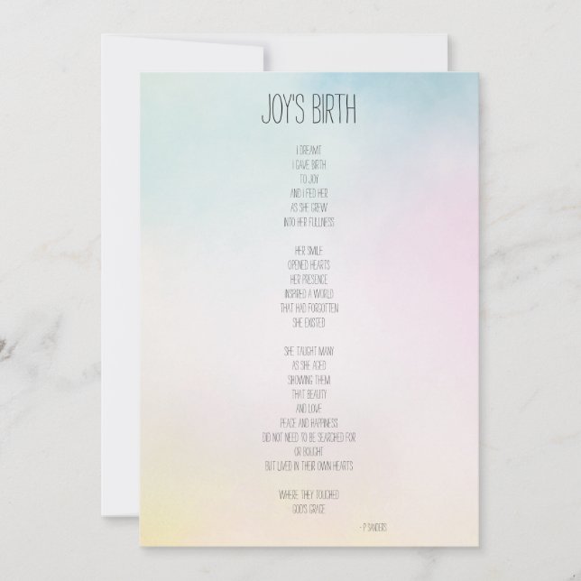 Joys Geburtsgedicht Inspiration (Vorderseite)