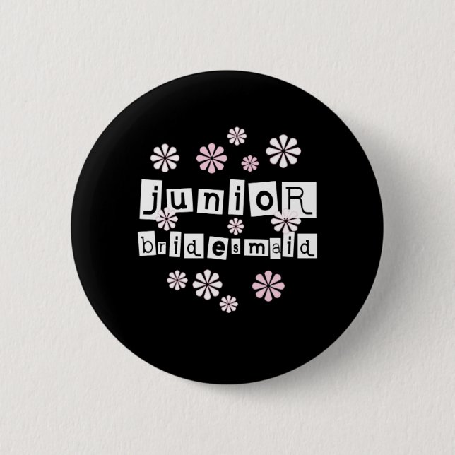 Jr. Brautjungfern-Weiß auf Schwarzem Button (Vorderseite)