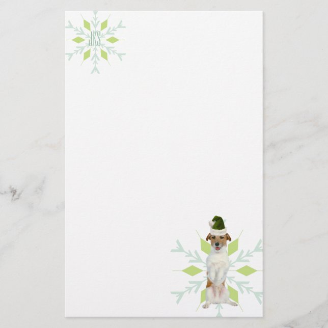 JRT Santa Dog | Grüne Weihnachten | Monogramm Briefpapier (Vorderseite)