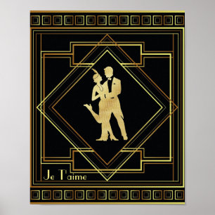 J't'aime Art Déco années 20 en noir et or