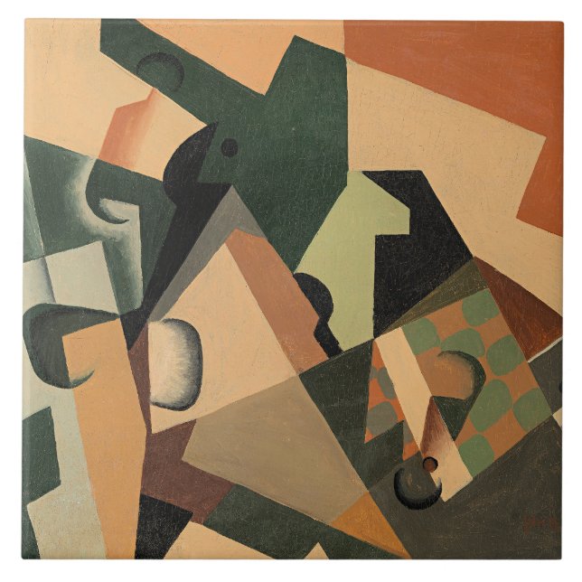 Juan Gris - Glas und Schachbrett, Fliese (Vorderseite)