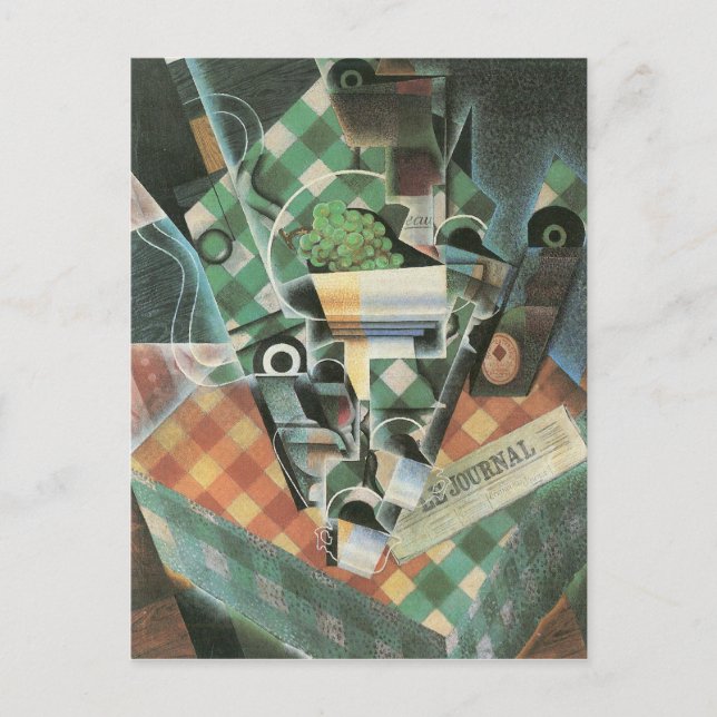 Juan Gris - Stillleben mit geprüfter Tischdecke Postkarte (Vorderseite)