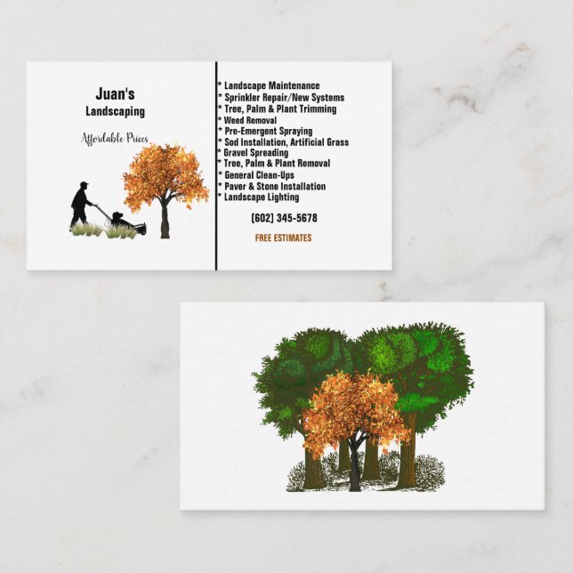 Juan's Landscaping Lawnmäwer Person Tree Visitenkarte (Vorne/Hinten)