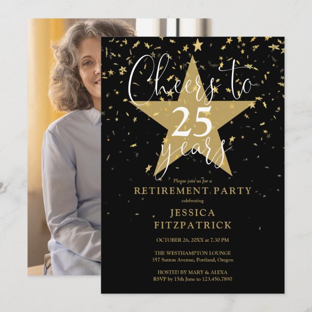 Jubel an Gold Stars Foto Rente Party Einladung (Vorne/Hinten)