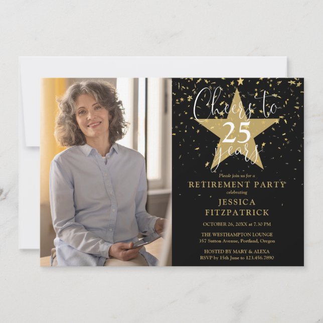 Jubel an Gold Stars Foto Rente Party Einladung (Vorderseite)