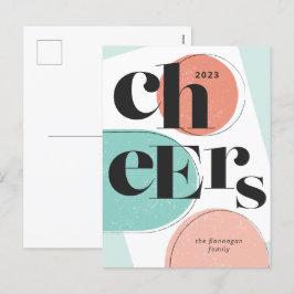 Jubel Neujahr Abstrakt Türkis Melon Feiertagspostkarte