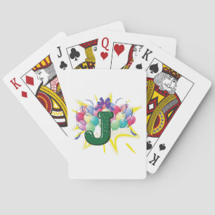 Jubelmonogramm Buchstabe J mit Luftballons Spielkarten