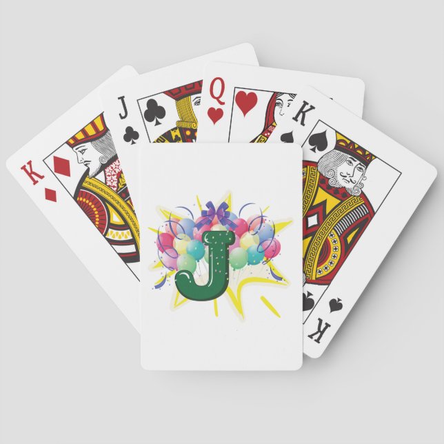Jubelmonogramm Buchstabe J mit Luftballons Spielkarten (Rückseite)