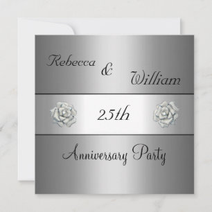 Jubiläum 25. Elegantes Silver Rose Party Einladung