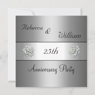Jubiläum 25. Elegantes Silver Rose Party Einladung