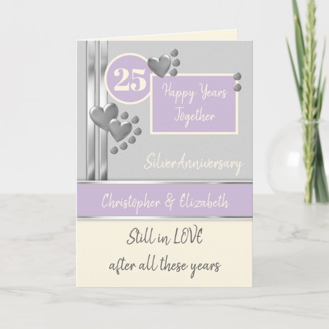 Jubiläum 25. Silber 25 Jahre lila Creme Karte (Vorderseite)