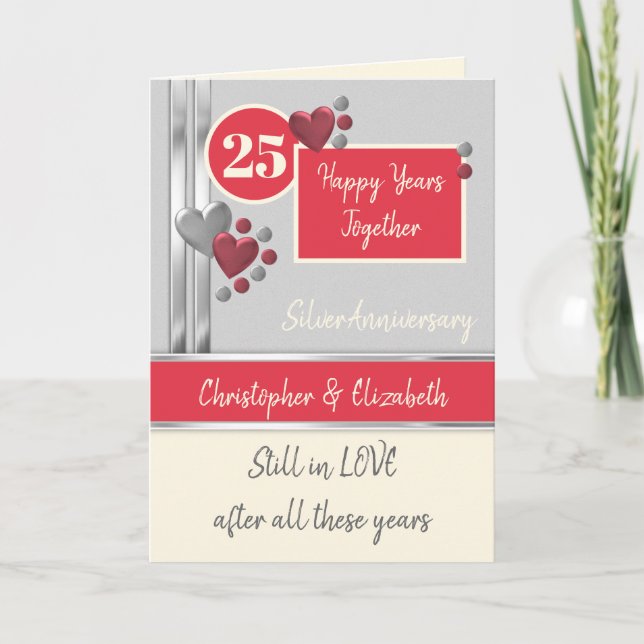Jubiläum 25. Silber 25 Jahre rote Creme Karte (Vorderseite)