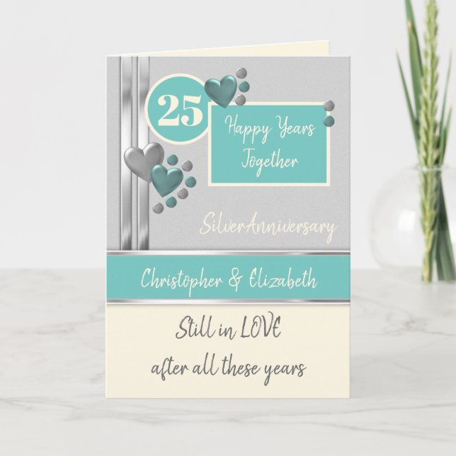 Jubiläum 25. Silber 25 Jahre türkis Creme Karte (Vorderseite)