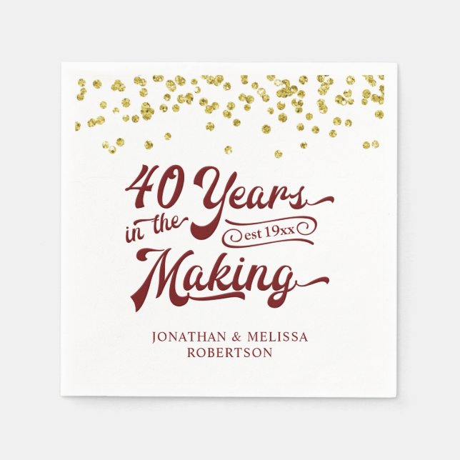 Jubiläum 40 JAHRE IM MAKING Gold Confetti Serviette (Vorderseite)
