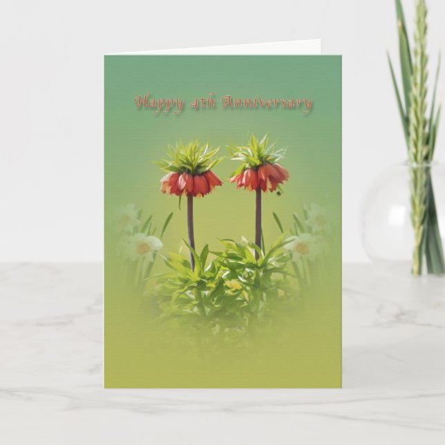 Jubiläum, 4. Jubiläum, Red Rubra Tulips Karte (Vorderseite)