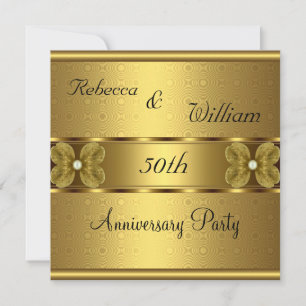 Jubiläum 50. Elegantes Roll Gold Party Blumen Einladung