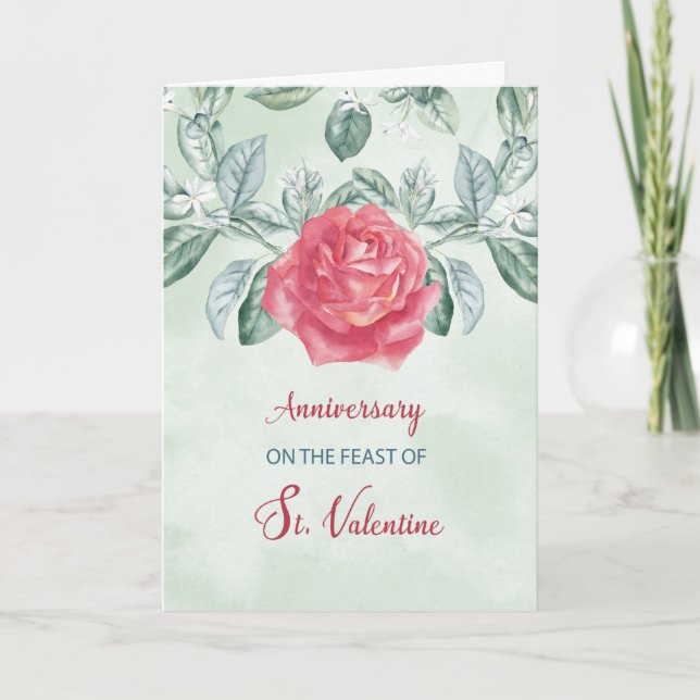 Jubiläum auf Valentinstag Rose Religiöse Feste Karte (Vorderseite)