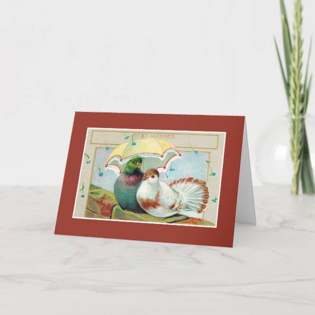 Jubiläum Beste Wünsche, Zwei Vögel mit Schirm Karte (Vorderseite)