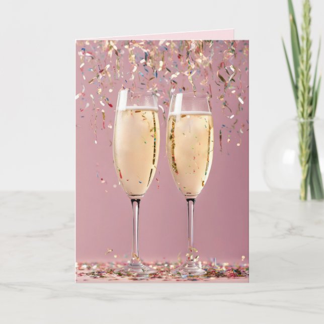 Jubiläum Champagne und Confetti Karte (Vorderseite)