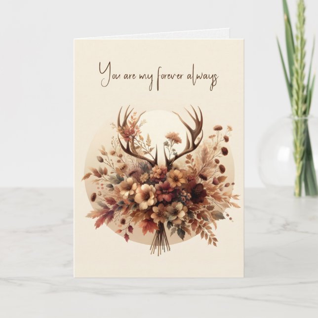 Jubiläum Deer Antler Autumn Bouquet Karte (Vorderseite)