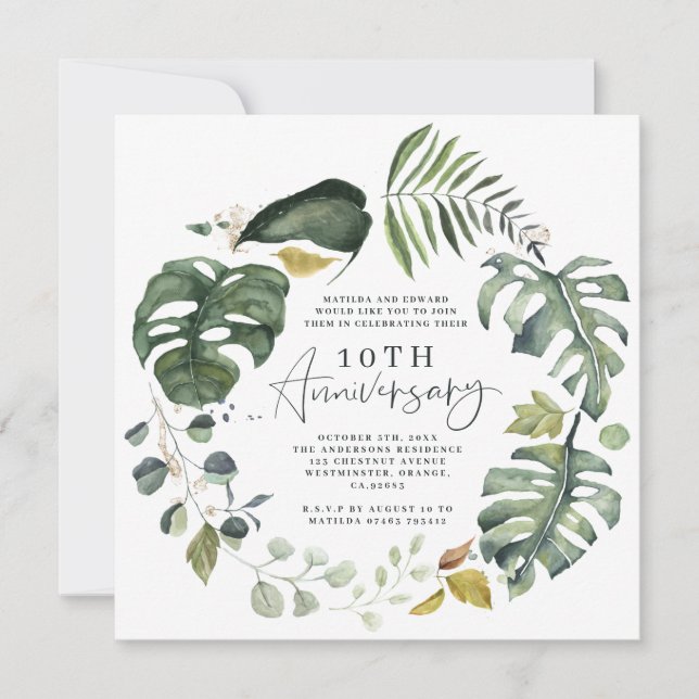 Jubiläum der 10. Hochzeit zum Aquarellfolien Save The Date (Vorderseite)