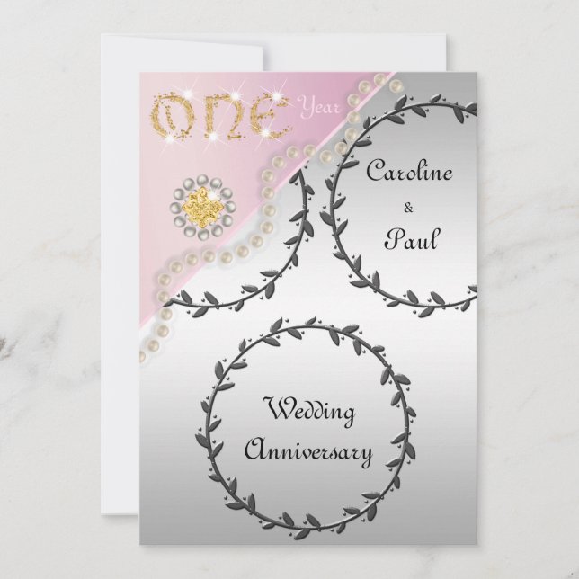 Jubiläum der 1. Hochzeit - Silberne Rose Gold Einladung (Vorderseite)