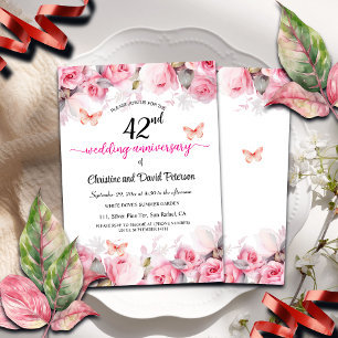 Jubiläum der 42. Hochzeit Elegante Rose Einladung