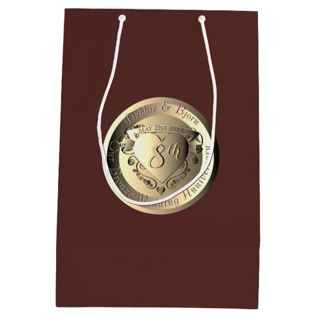 Jubiläum der 8. Hochzeit Bronze-Herz-Medaille Mittlere Geschenktüte (Rückseite)