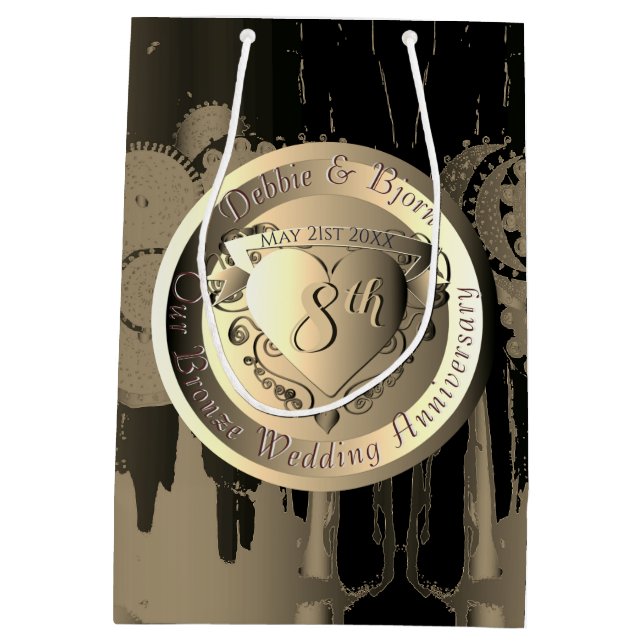 Jubiläum der 8. Hochzeit Bronze Herz Medallion Med Mittlere Geschenktüte (Rückseite)