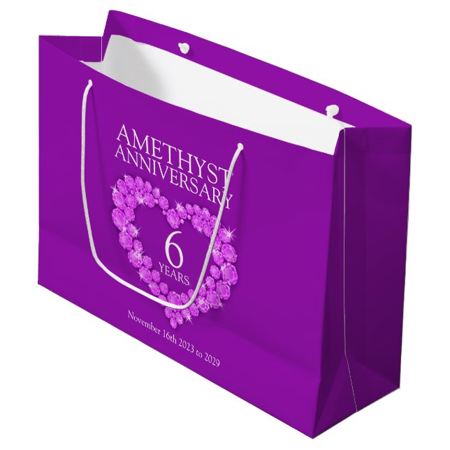 Jubiläum der Hochzeit Amethyst Foto lila Tasche Große Geschenktüte (Vorderseite Schrägansicht)