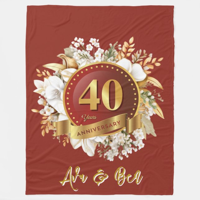 Jubiläum der Hochzeit in Burgund und Gold Fleecedecke (Vorderseite)